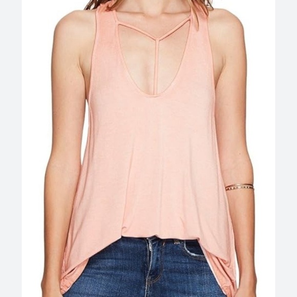 free people Amelia Y strap tank top in peach - Picture 3 of 8